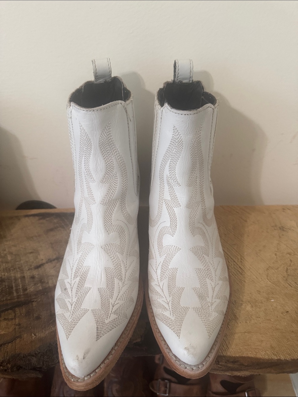 LIBERTY Black White Embroidered Western Ankle Boots